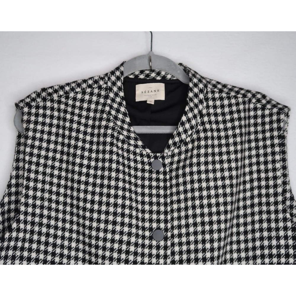 Sézane Houndstooth Wool Blend Snap Front Vest Jacket  Womens Sz US 14 46 EU EUC - Picture 5 of 12